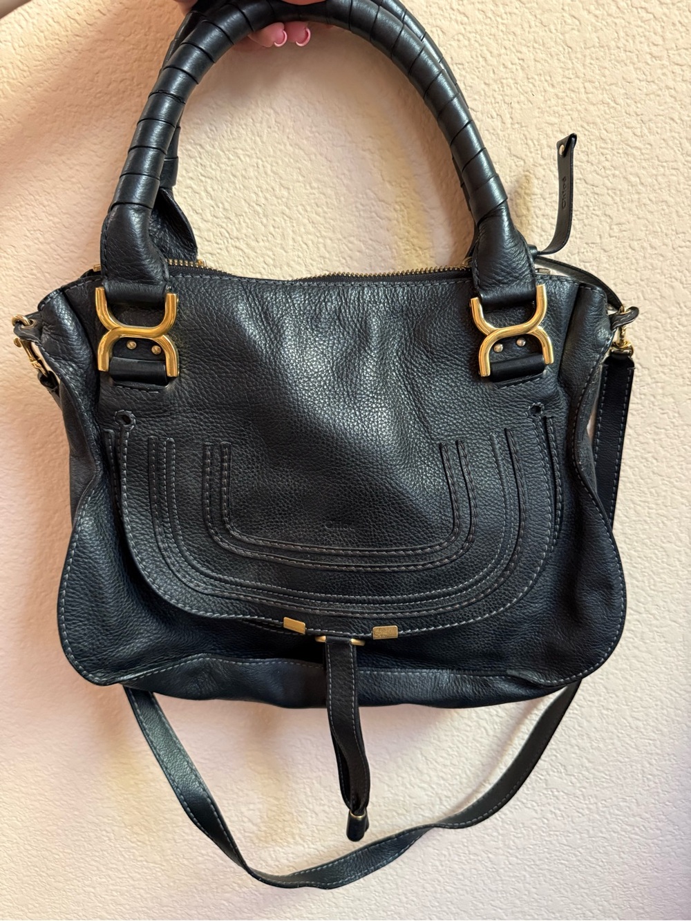 Authentic Chloé Medium Marcie Black Leather Satchel Bag